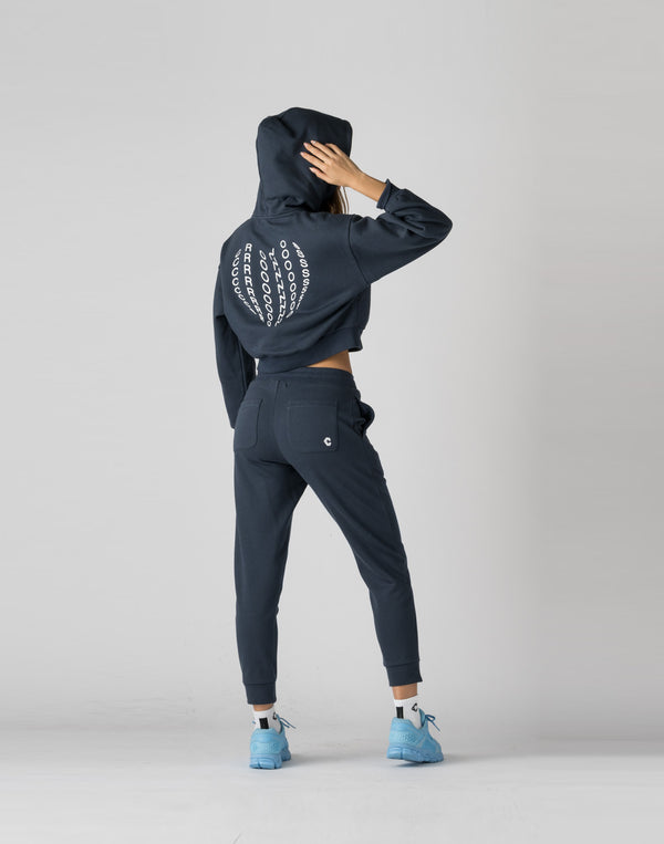 CRONOS WOMEN HEART LOGO SHORT HOODIE【NAVY】