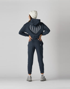 CRONOS WOMEN HEART LOGO SHORT HOODIE【NAVY】