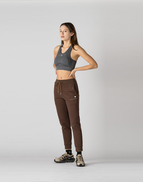 CRONOS WOMEN HEART LOGO SWEAT PANTS【BROWN】