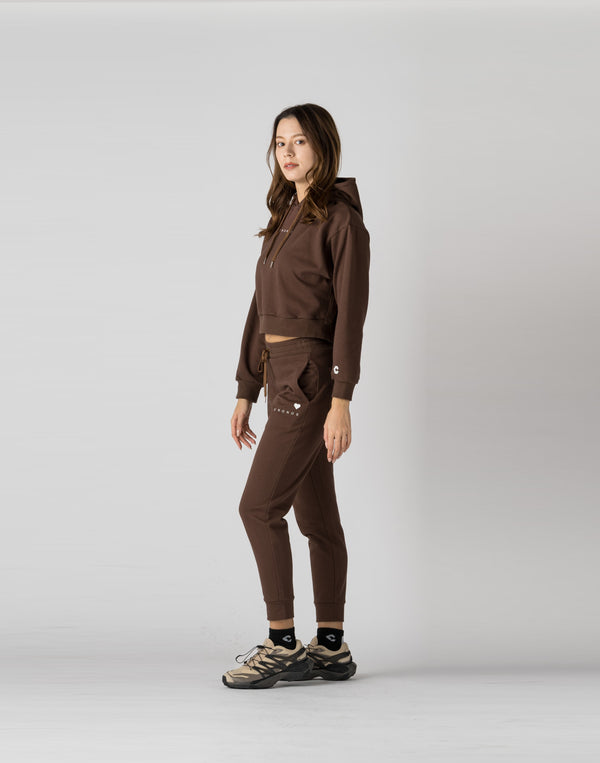 CRONOS WOMEN HEART LOGO SWEAT PANTS【BROWN】