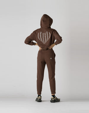 CRONOS WOMEN HEART LOGO SHORT HOODIE【BROWN】