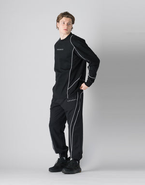 CRONOS Piping design long sleeveT	【BLACK】