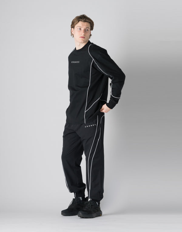 CRONOS Piping design long sleeveT	【BLACK】