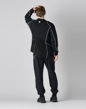 CRONOS Piping design long sleeveT	【BLACK】