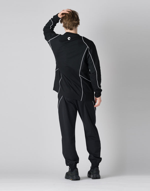 CRONOS Piping design long sleeveT	【BLACK】