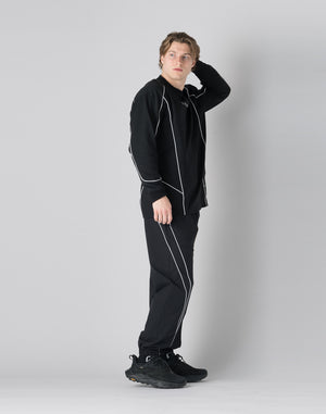 CRONOS Piping design long sleeveT	【BLACK】