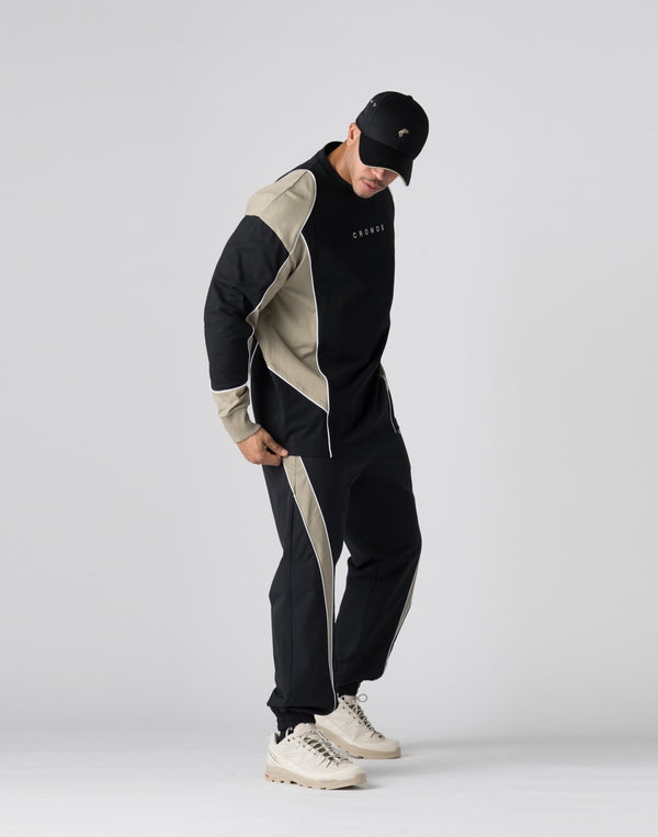 CRONOS Piping design long sleeveT	【BLACK×GREIGE】