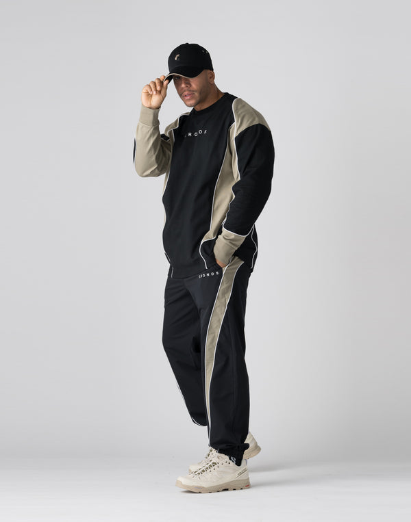 CRONOS Piping design long sleeveT	【BLACK×GREIGE】