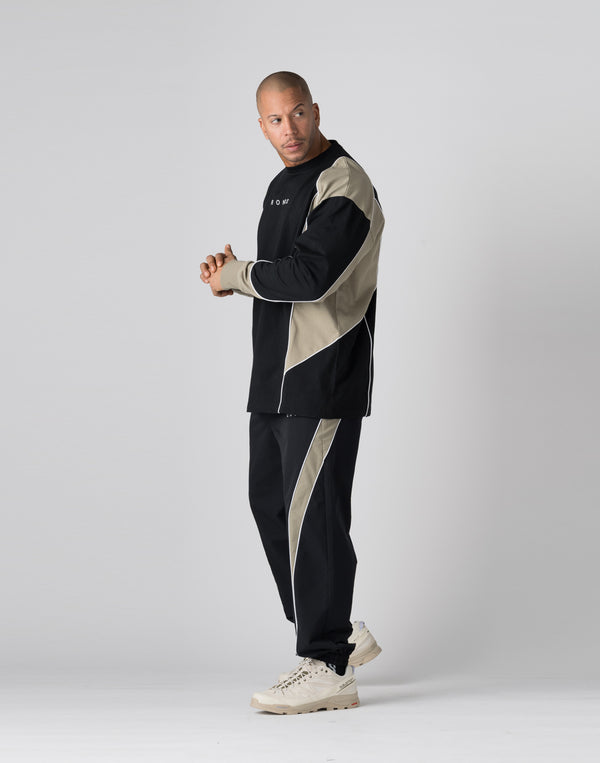 CRONOS Piping design long sleeveT	【BLACK×GREIGE】