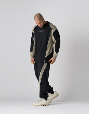 CRONOS Piping design long sleeveT	【BLACK×GREIGE】