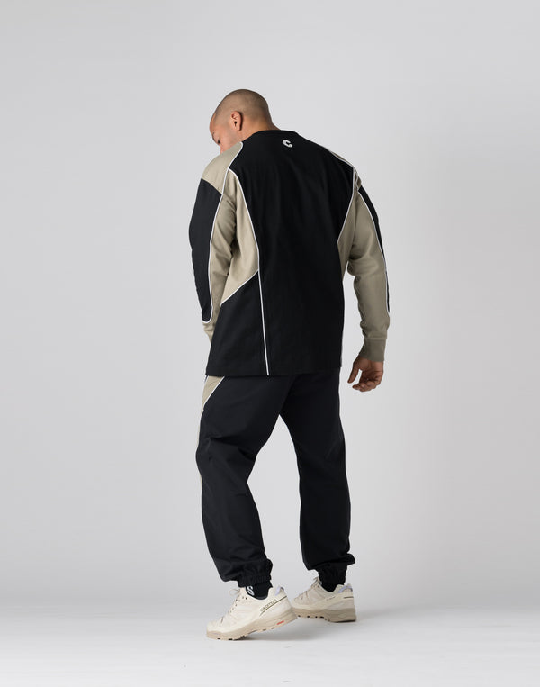 CRONOS Piping design long sleeveT	【BLACK×GREIGE】