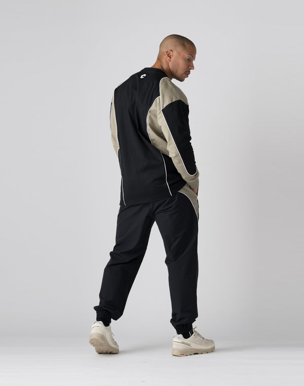 CRONOS Piping design long sleeveT	【BLACK×GREIGE】