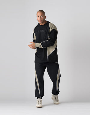 CRONOS Piping design long sleeveT	【BLACK×GREIGE】