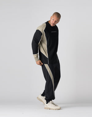 CRONOS Piping design long sleeveT	【BLACK×GREIGE】