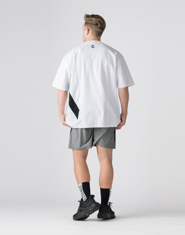 CRONOS Diagonal Panel OverSize T-SHIRT【WHITE】