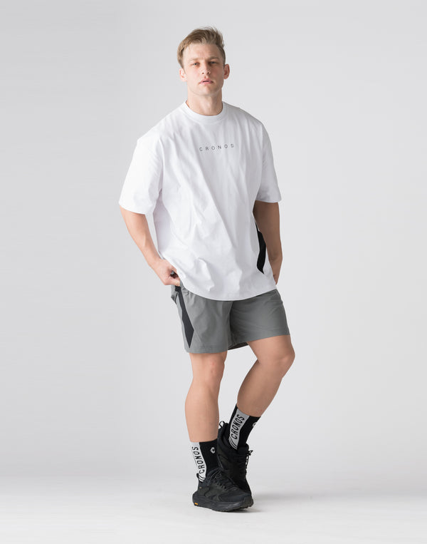 CRONOS Diagonal Panel OverSize T-SHIRT【WHITE】