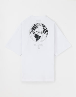 CRONOS Earth Design Print  OverSize T-SHIRT【WHITE×BLACK】