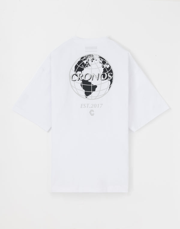 CRONOS Earth Design Print  OverSize T-SHIRT【WHITE×BLACK】
