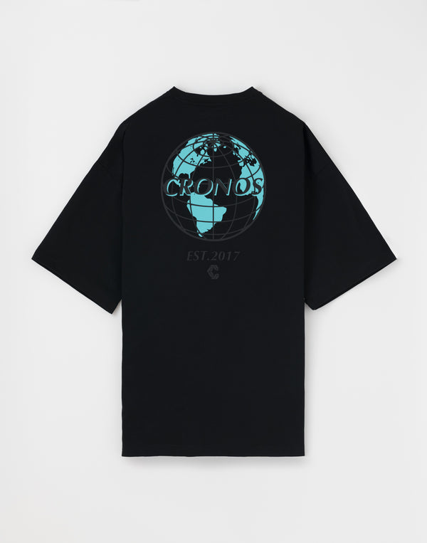 CRONOS Earth Design Print  OverSize T-SHIRT【BLACK×BLUE】