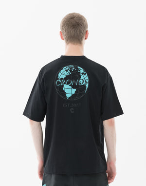 CRONOS Earth Design Print  OverSize T-SHIRT【BLACK×BLUE】