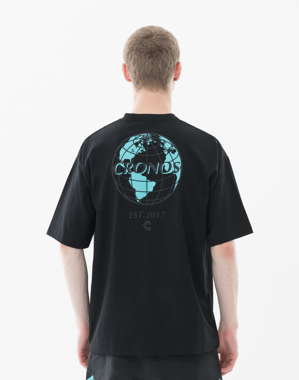 CRONOS Earth Design Print  OverSize T-SHIRT【BLACK×BLUE】