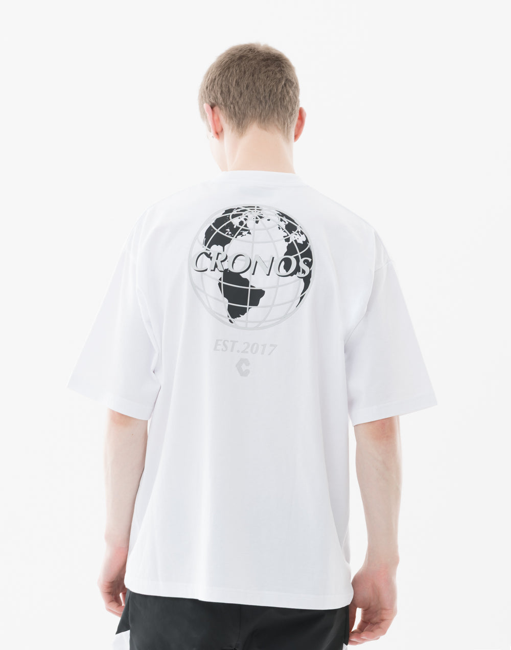 CRONOS 地球デザインプリントオーバーサイズTシャツ【ホワイト×ブラック】