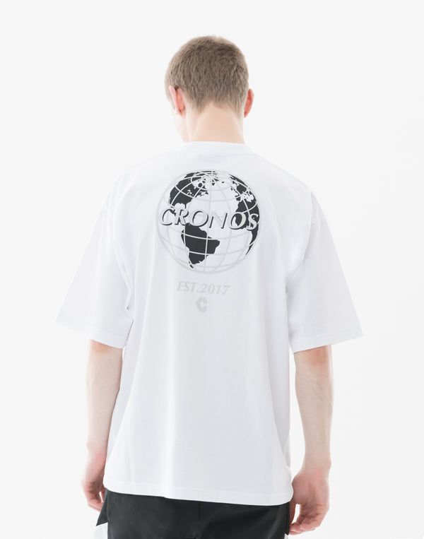 CRONOS Earth Design Print  OverSize T-SHIRT【WHITE×BLACK】