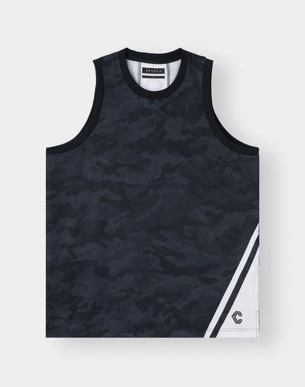 CRONOS TACTICAL CAMO over size SLEEVELESS TEE【BLACKCAMO】