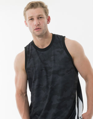 CRONOS TACTICAL CAMO over size SLEEVELESS TEE【BLACKCAMO】