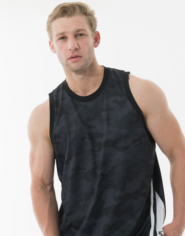 CRONOS TACTICAL CAMO over size SLEEVELESS TEE【BLACKCAMO】