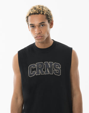 CRONOS  AIR DRY over size SLEEVELESS TEE【BLACK】