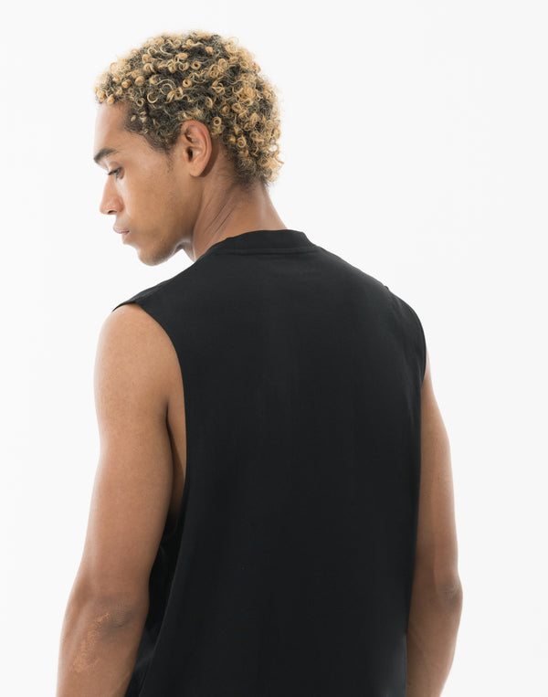 CRONOS  AIR DRY over size SLEEVELESS TEE【BLACK】