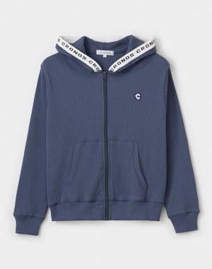 CRONOS WOMEN Shiny Wide Rib Hoodie【NAVY】
