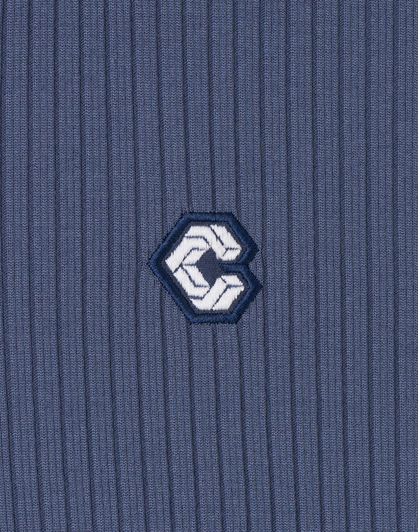 CRONOS WOMEN Shiny Wide Rib Hoodie【NAVY】