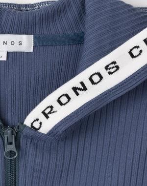 CRONOS WOMEN Shiny Wide Rib Hoodie【NAVY】