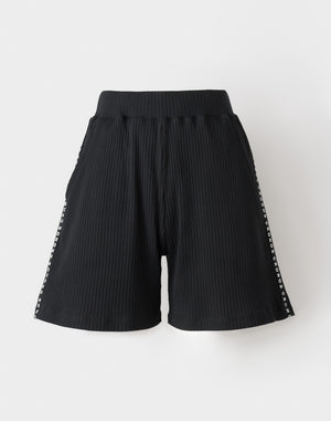 CRONOS WOMEN Shiny Wide Rib Shorts【BLACK】