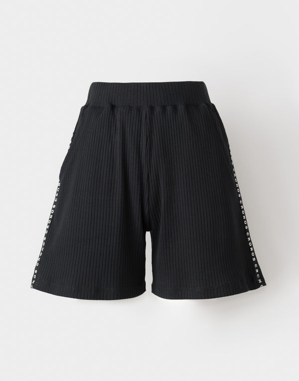 CRONOS WOMEN Shiny Wide Rib Shorts【BLACK】