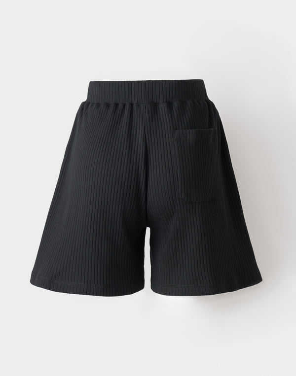 CRONOS WOMEN Shiny Wide Rib Shorts【BLACK】