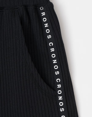 CRONOS WOMEN Shiny Wide Rib Shorts【BLACK】