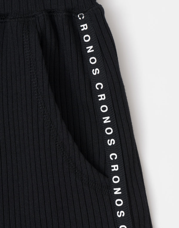 CRONOS WOMEN Shiny Wide Rib Shorts【BLACK】