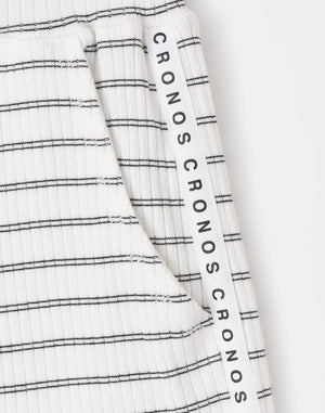 CRONOS WOMEN Shiny Wide Rib Shorts【WHITE】