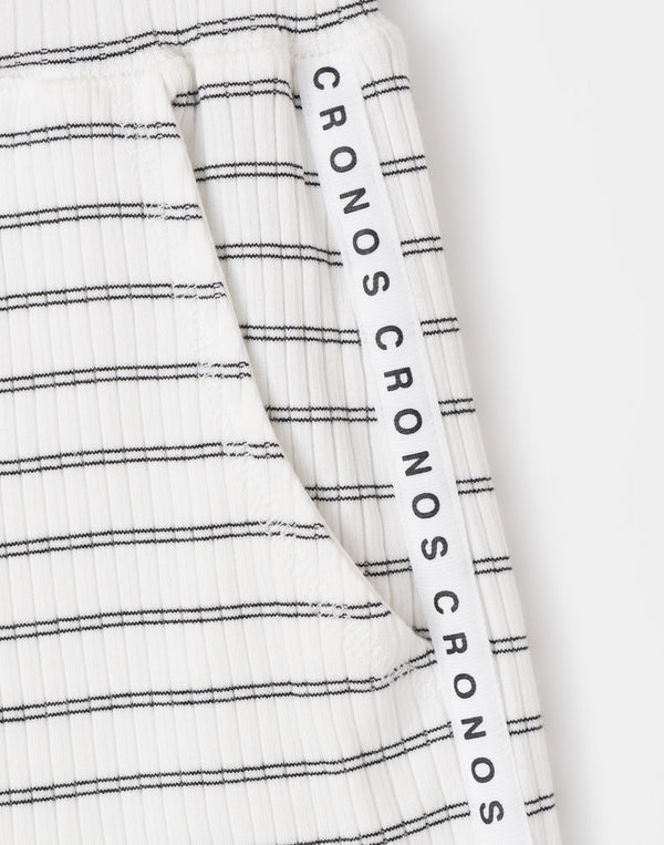 CRONOS WOMEN Shiny Wide Rib Shorts【WHITE】