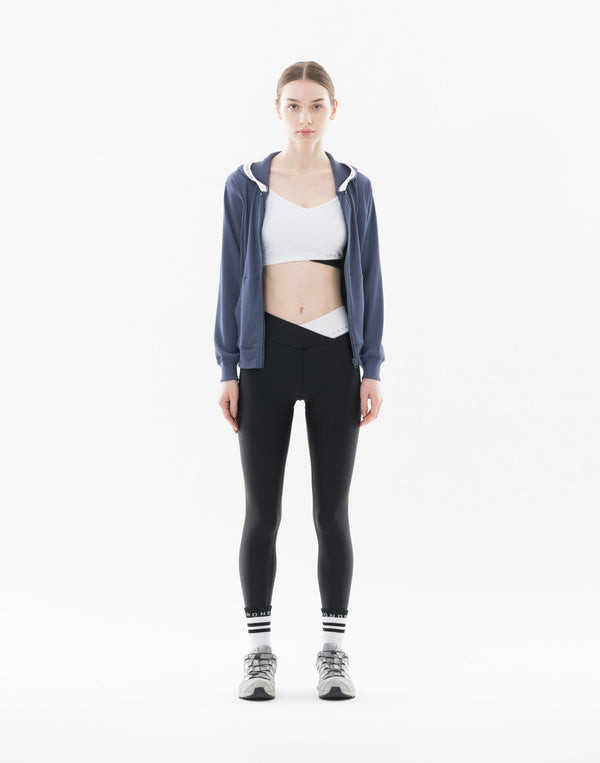 CRONOS WOMEN Shiny Wide Rib Hoodie【NAVY】