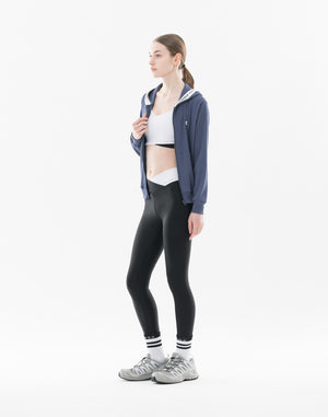 CRONOS WOMEN Shiny Wide Rib Hoodie【NAVY】