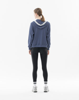 CRONOS WOMEN Shiny Wide Rib Hoodie【NAVY】