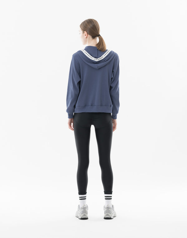 CRONOS WOMEN Shiny Wide Rib Hoodie【NAVY】