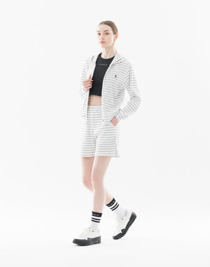 CRONOS WOMEN Shiny Wide Rib Shorts【WHITE】