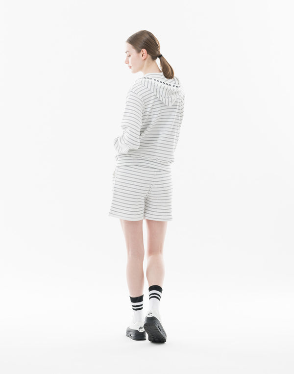 CRONOS WOMEN Shiny Wide Rib Shorts【WHITE】