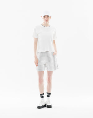 CRONOS WOMEN Shiny Wide Rib Shorts【WHITE】