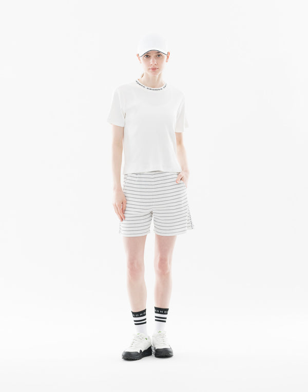 CRONOS WOMEN Shiny Wide Rib Shorts【WHITE】